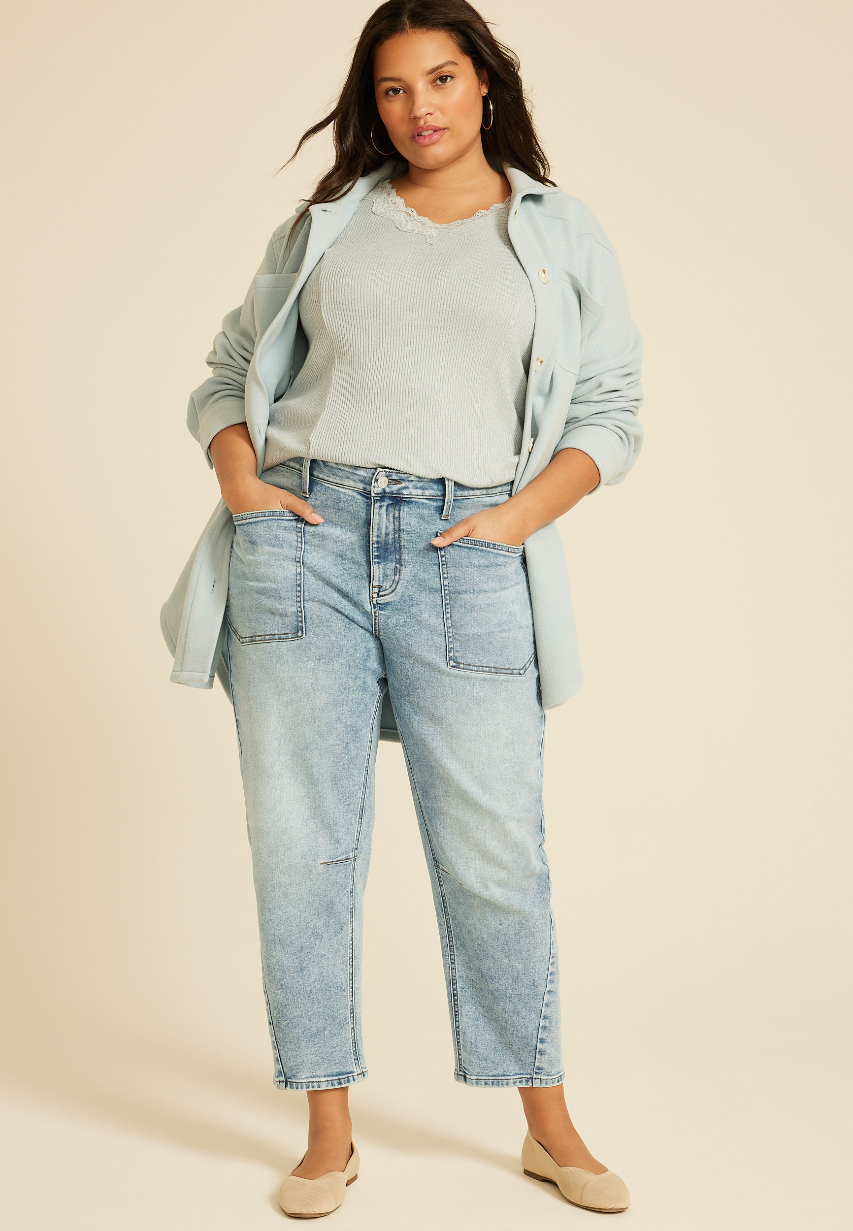 Plus Size High Rise Utility Barrel Jean, LIGHT SANDBLAST, large