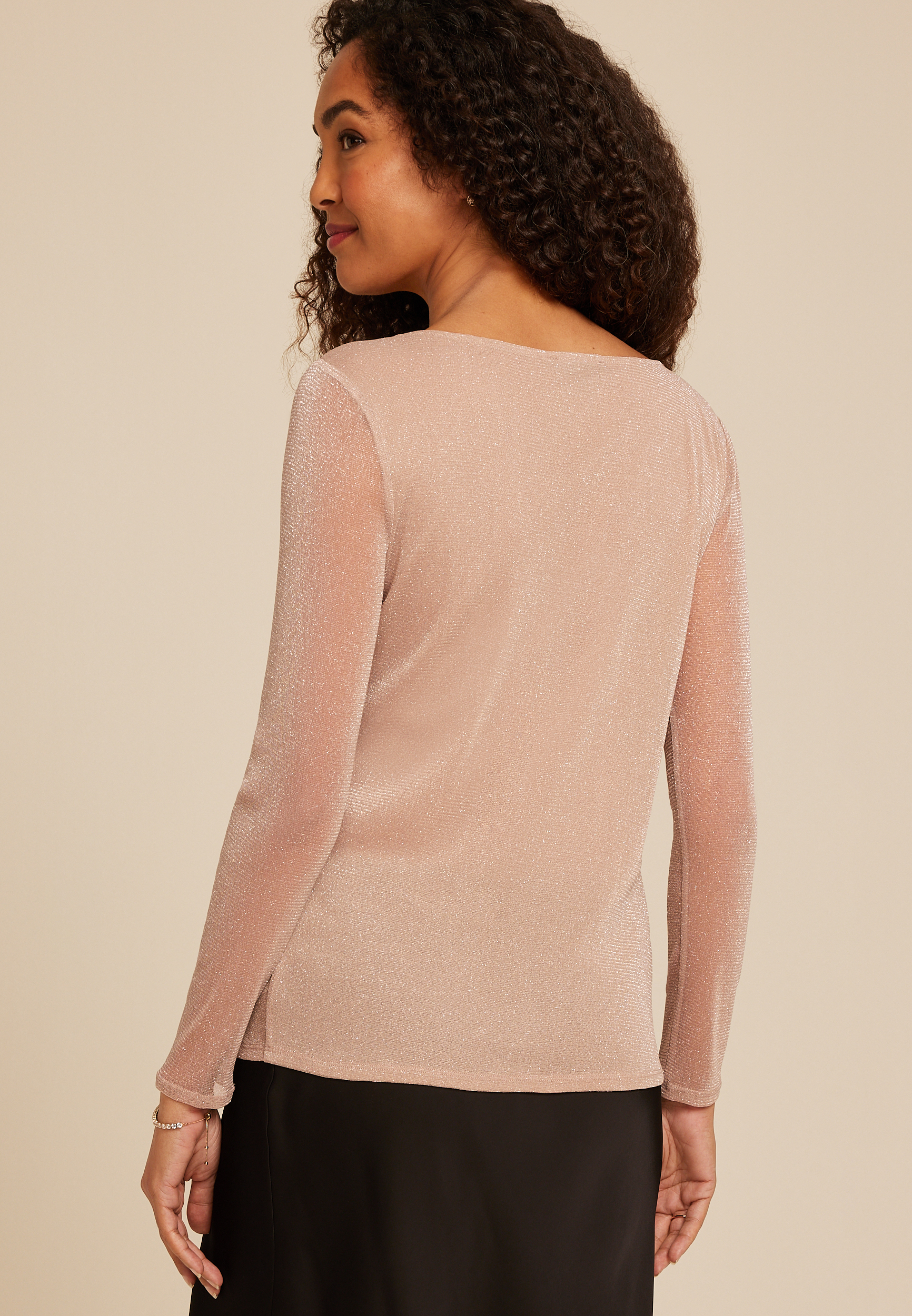 Studio Y Shimmer Mesh Long Sleeve Tee, C5590, large