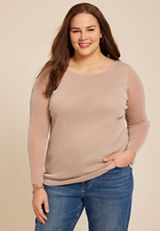 Plus Size Studio Y Shimmer Mesh Long Sleeve Tee, C5590, small