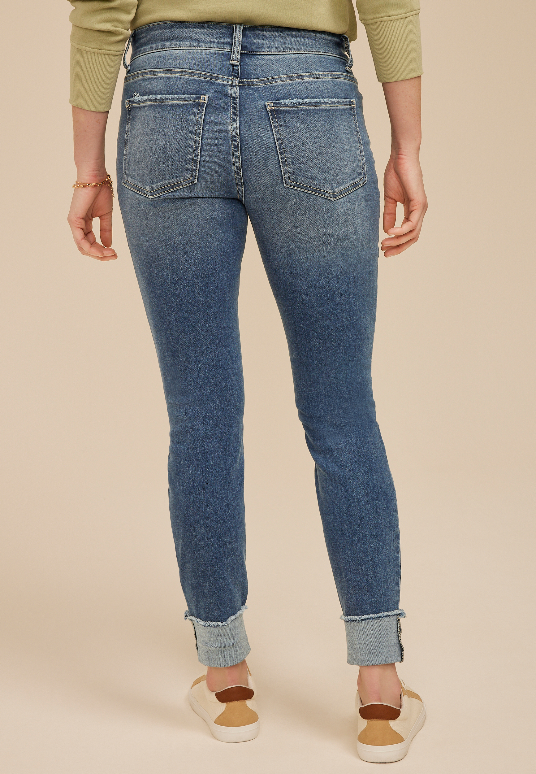 m jeans by maurices&trade; Cool Comfort Mid Rise Double Button Fray Cuff Ankle Jegging, MEDIUM SANDBLAST, large