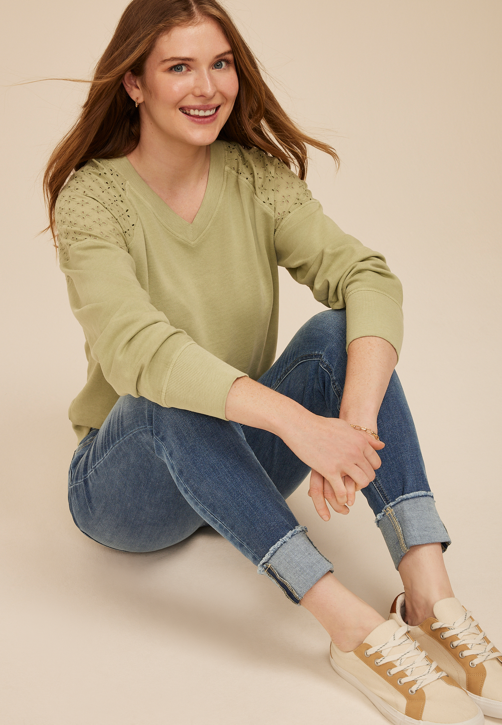 m jeans by maurices&trade; Cool Comfort Mid Rise Double Button Fray Cuff Ankle Jegging, MEDIUM SANDBLAST, large