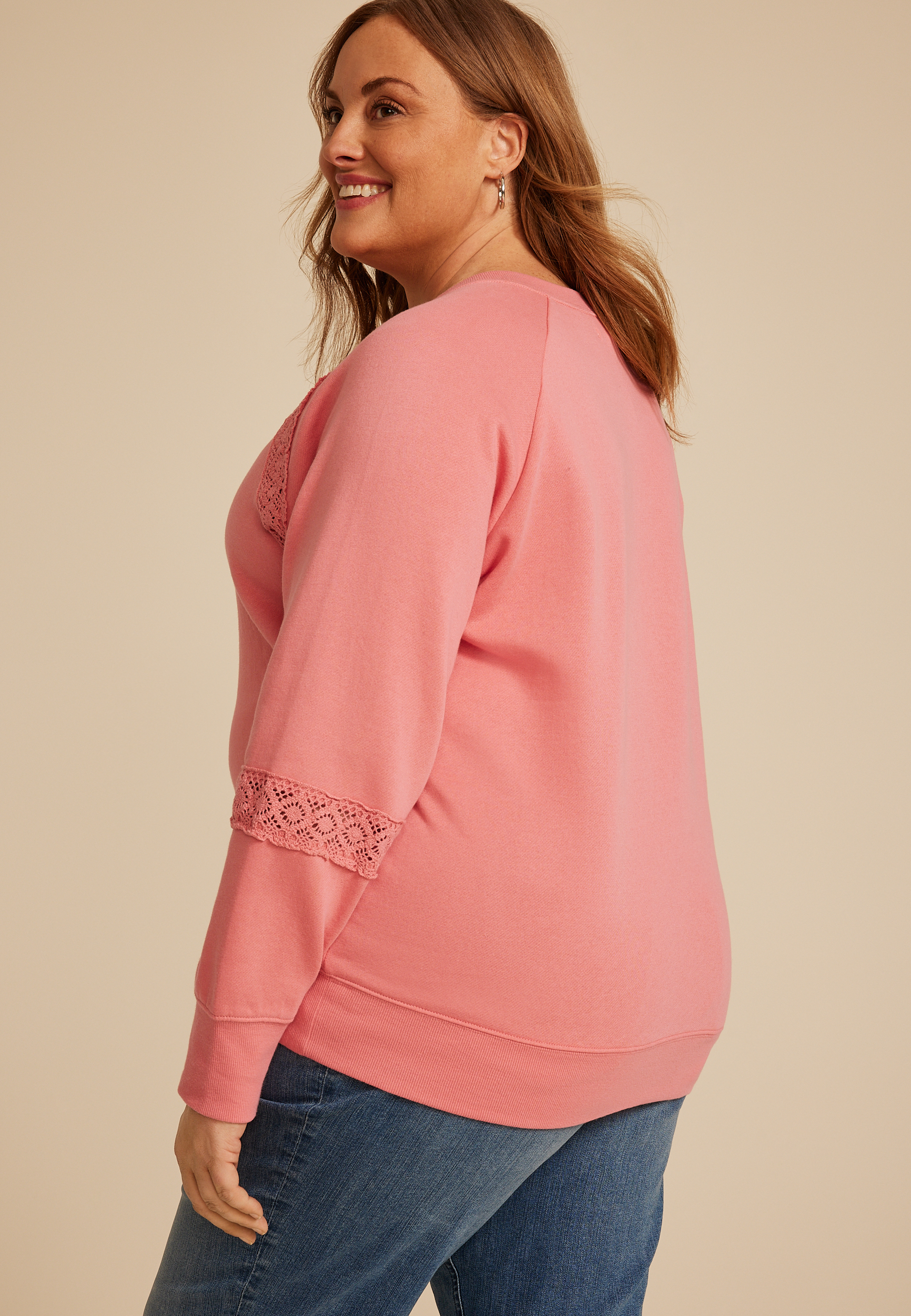 Plus Size Crochet Mix Relaxed Fit Sweatshirt - thumbnail 5