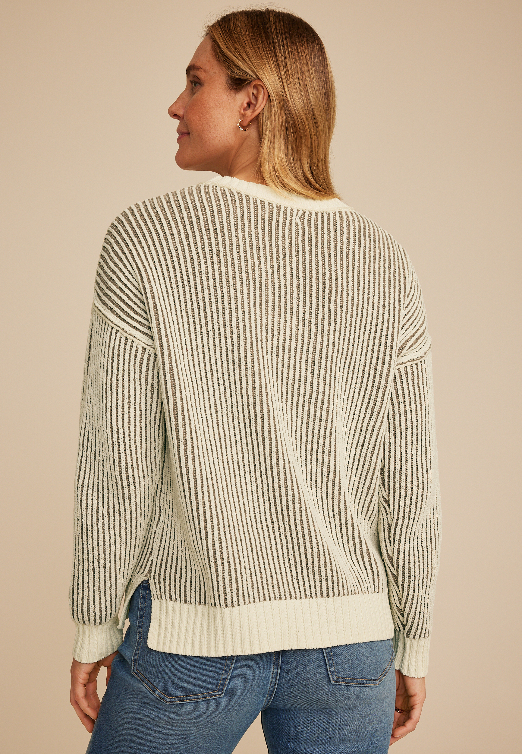 Striped Plaited Sweater, C3410, large