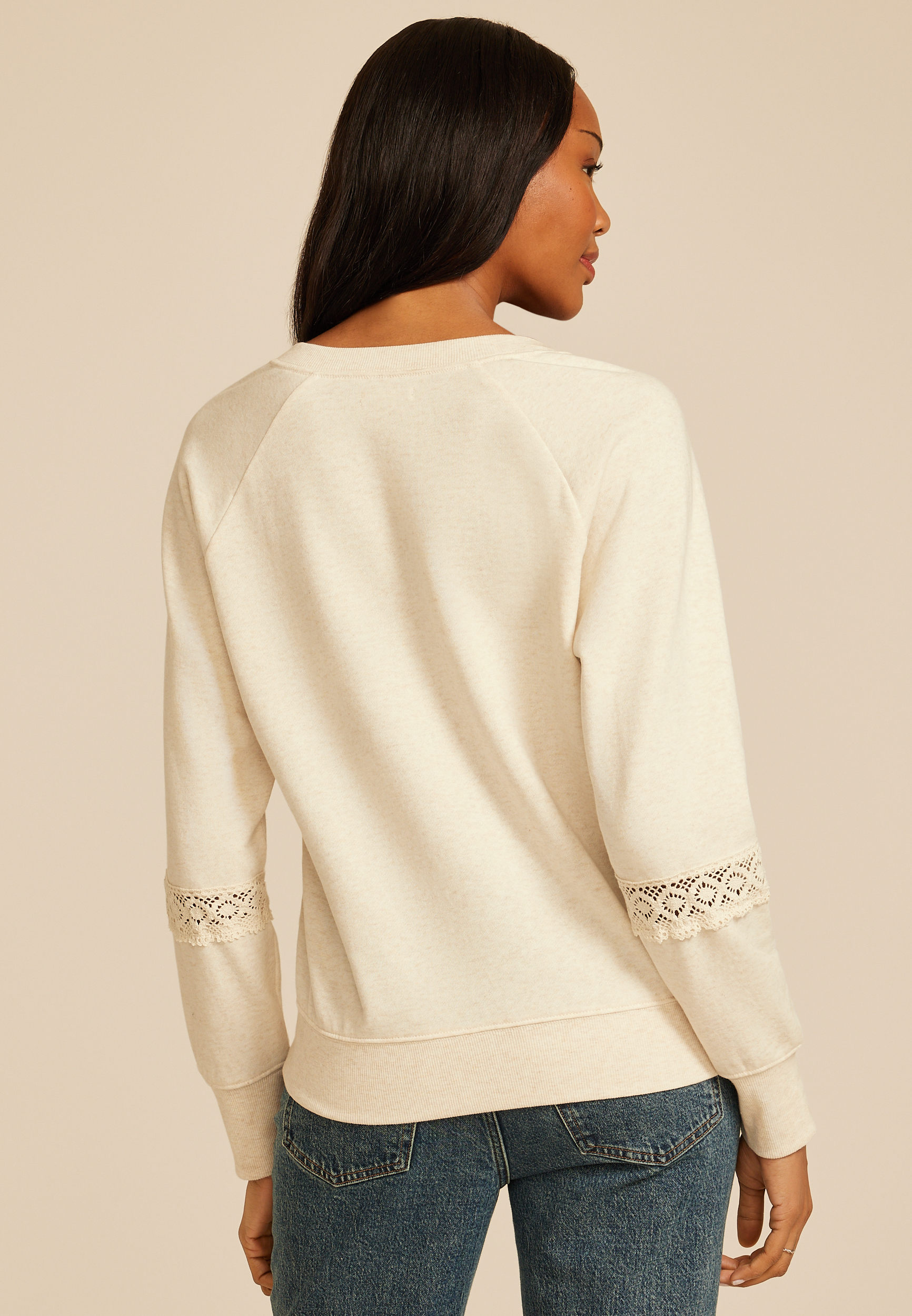 Crochet Mix Relaxed Fit Sweatshirt, C2445, large