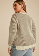 Plus Size Striped Plaited Sweater, ASHWOOD COMBO, small