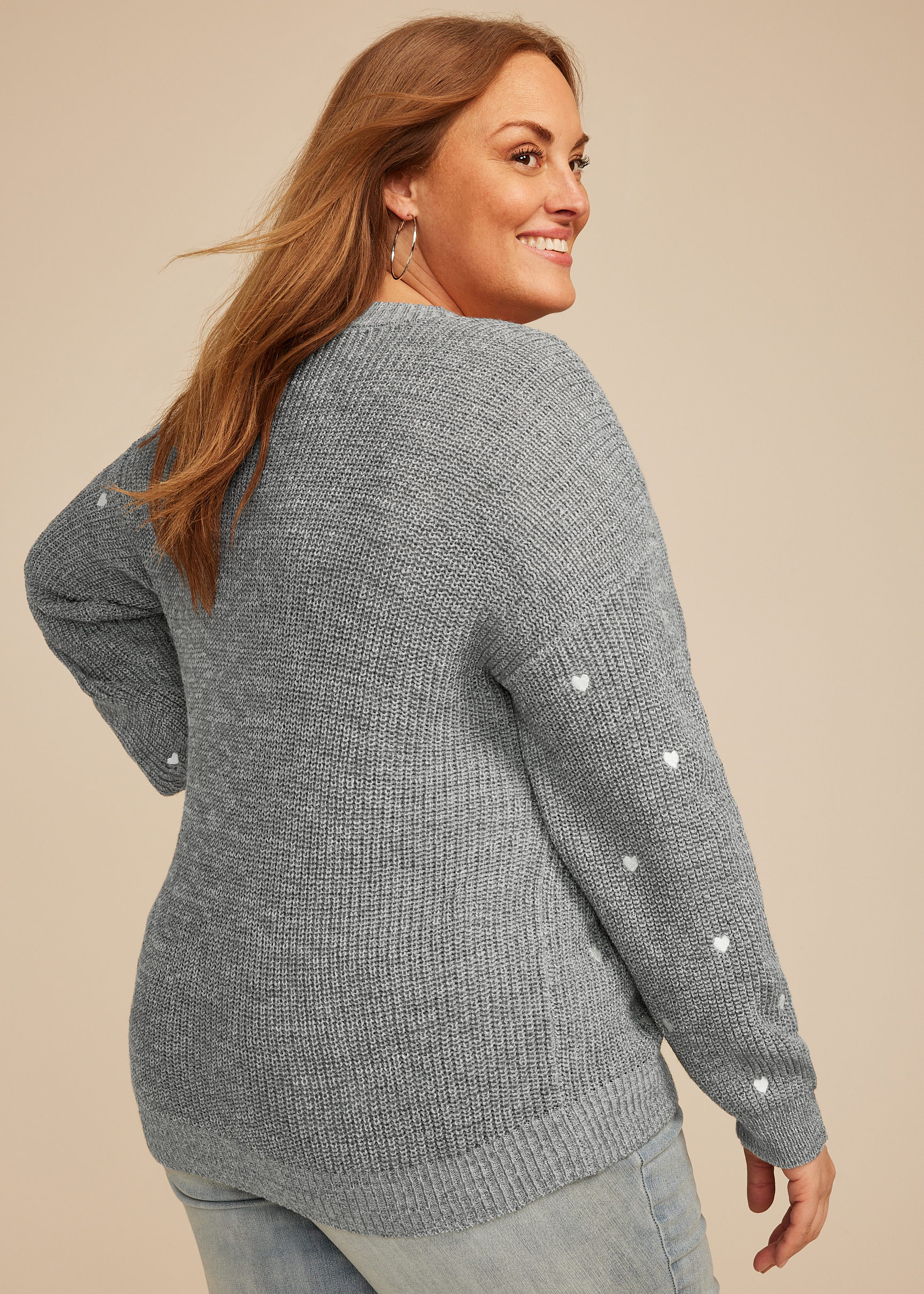 Plus Size Heart Embroidered Sweater, C1942, large