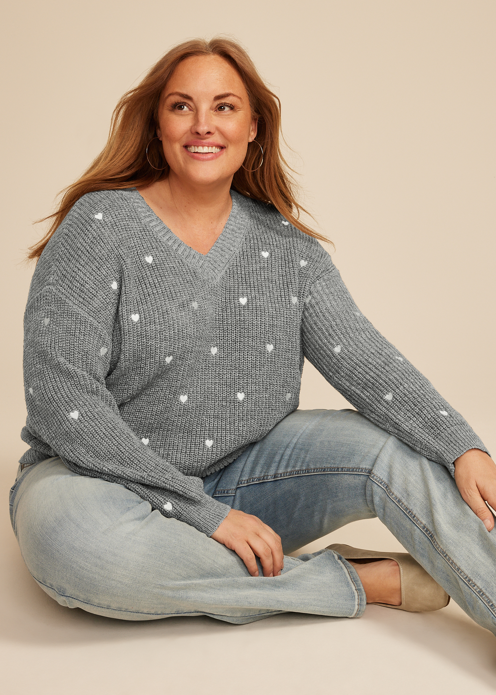 Plus Size Heart Embroidered Sweater, C1942, large