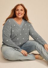 Plus Size Heart Embroidered Sweater, C1942, small