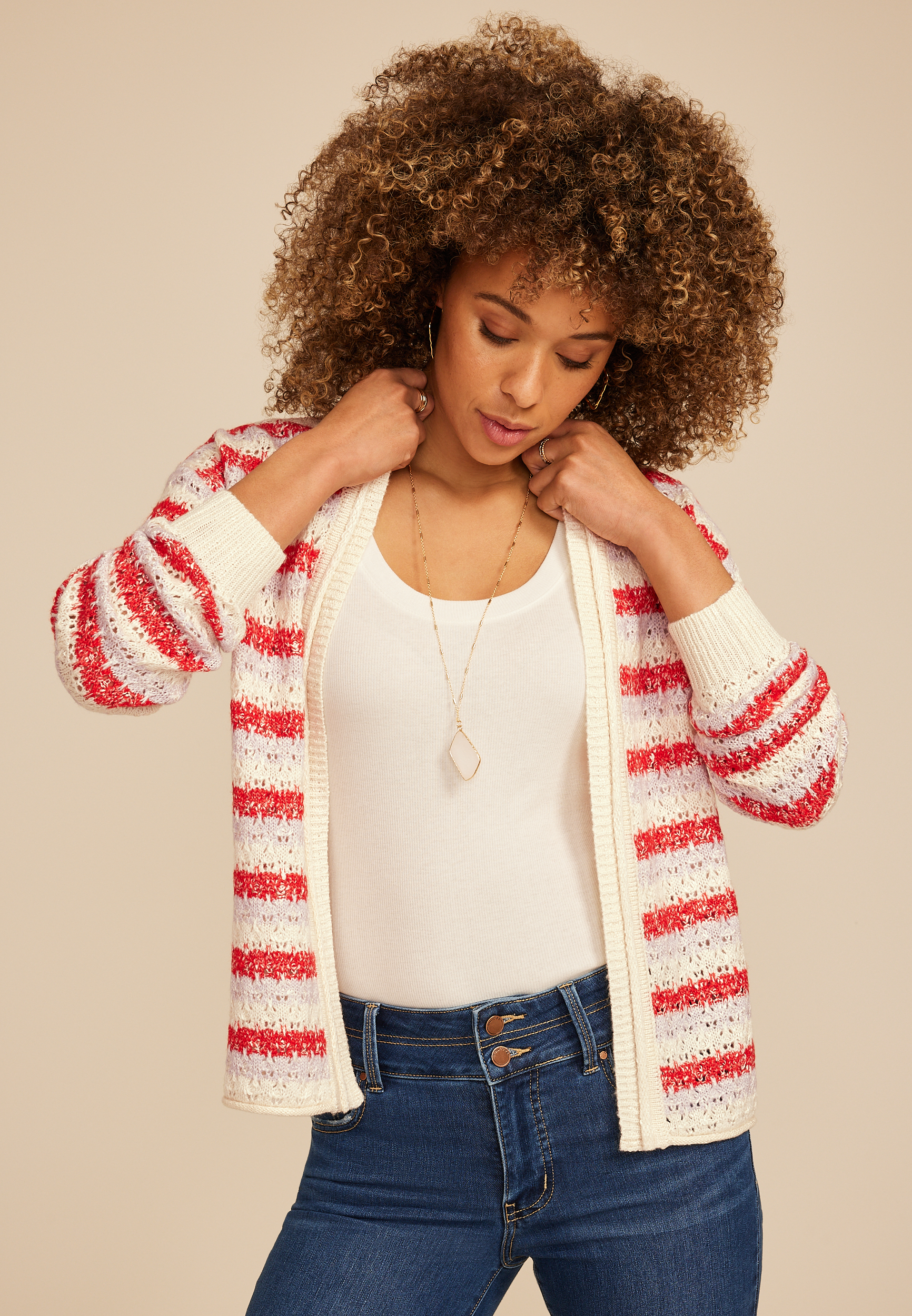 Striped Open Front Cardigan