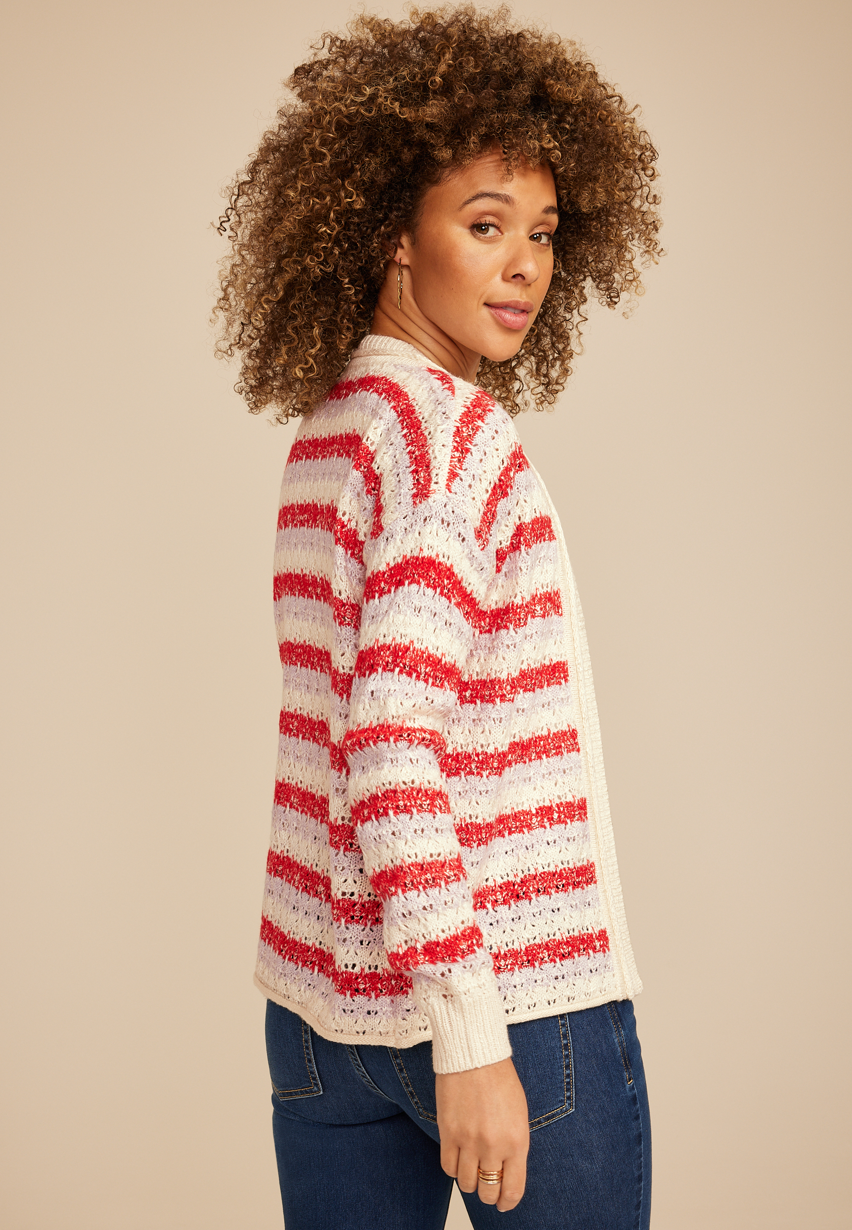 Striped Open Front Cardigan, C4769, large