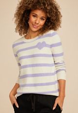 Lavender Striped Heart Crew Neck Sweater, C9805, small