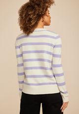 Lavender Striped Heart Crew Neck Sweater, C9805, small
