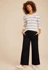 Lavender Striped Heart Crew Neck Sweater, C9805, small