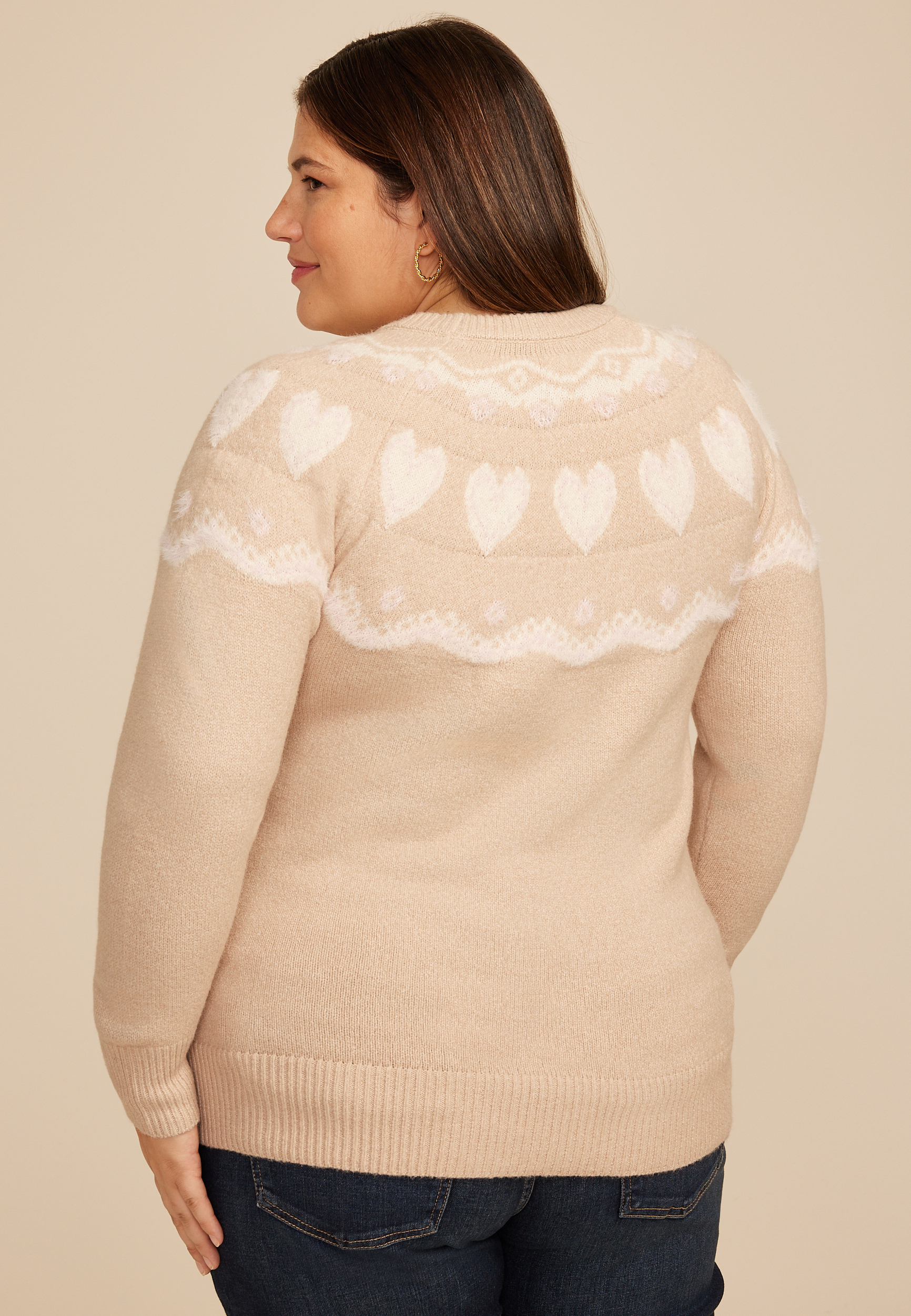 Plus Size Heart Fair Isle Sweater, C6057, large