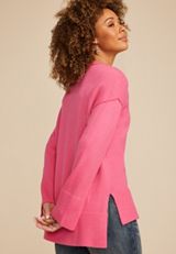 Crew Neck Step Hem Sweater, PINK, small