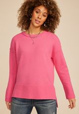 Crew Neck Step Hem Sweater, PINK, small