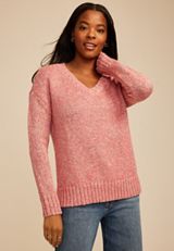 Marled V Neck Sweater, PINK COMBO, small