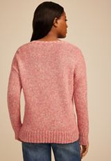 Marled V Neck Sweater, PINK COMBO, small