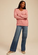 Marled V Neck Sweater, PINK COMBO, small