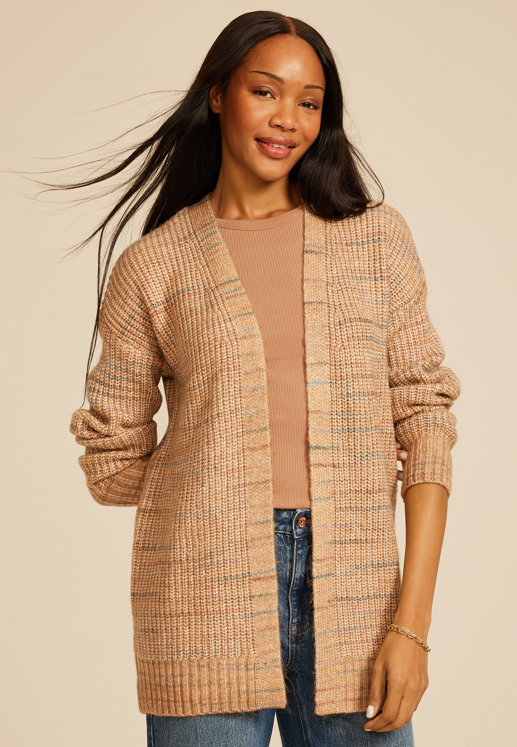 Spacedye Striped Open Front Cardigan