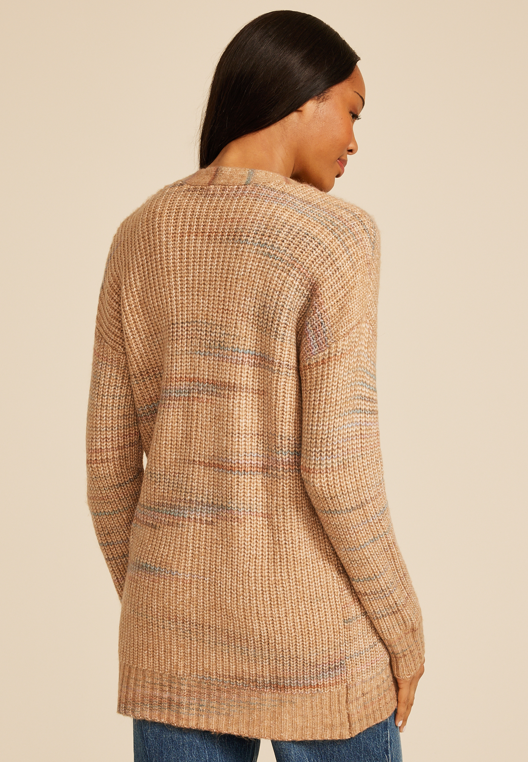 Spacedye Striped Open Front Cardigan, TOBACCO BROWN COMBO, small