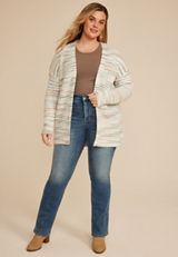 Plus Size Spacedye Striped Open Front Cardigan, C3986, small