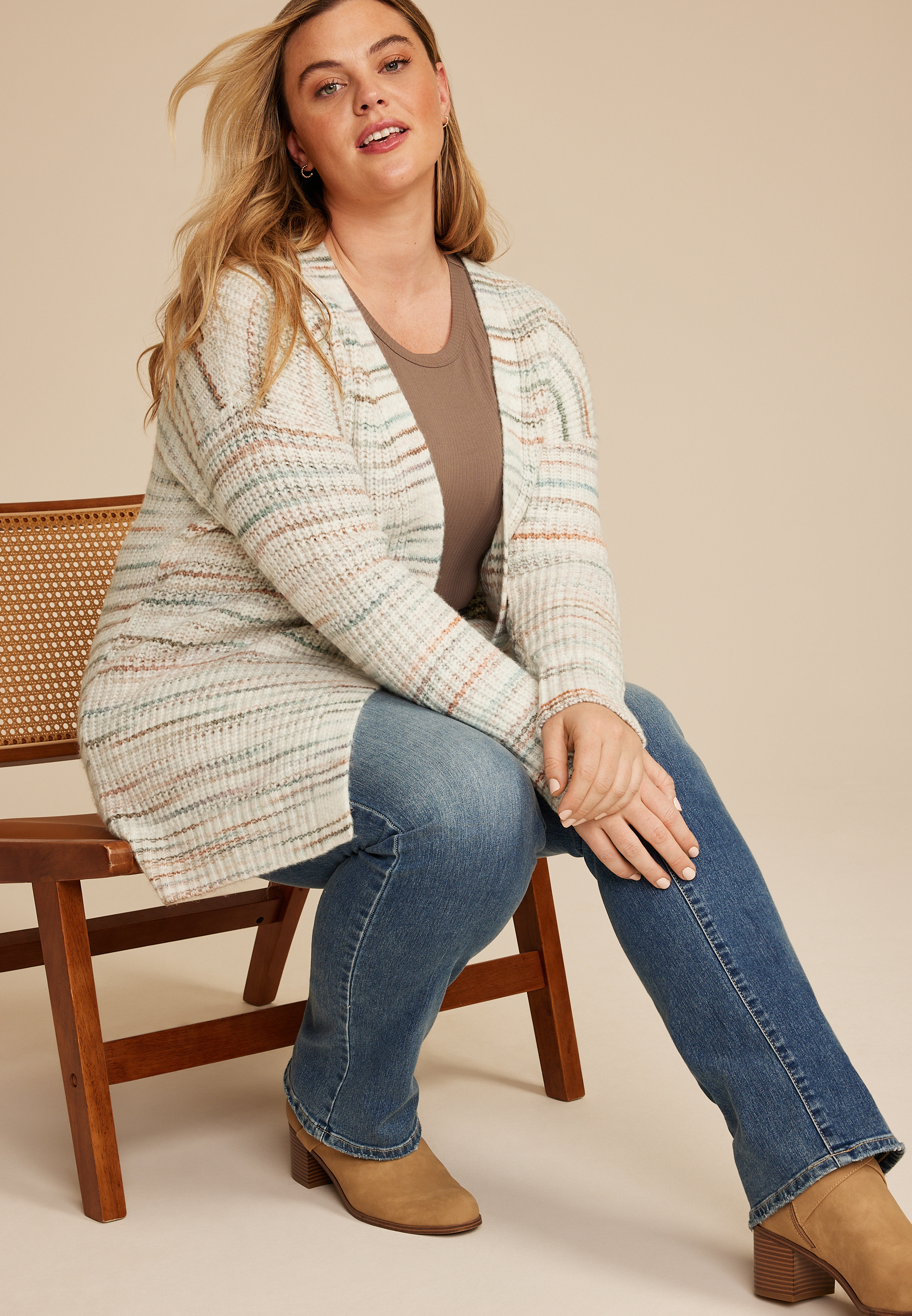 Plus Size Spacedye Striped Open Front Cardigan, C3986, large