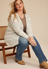 Plus Size Spacedye Striped Open Front Cardigan, C3986, small