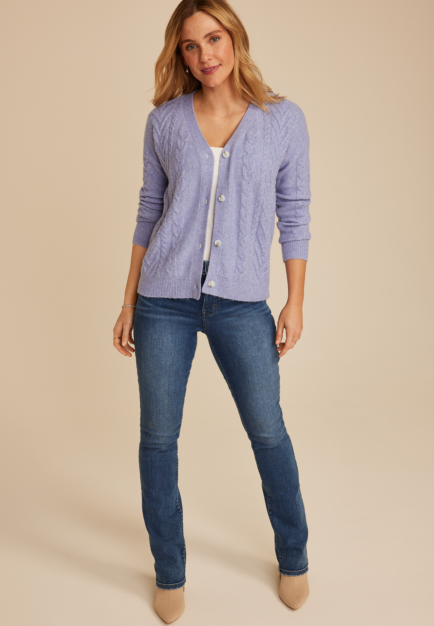 Cable Button Front Cardigan, C1149, large