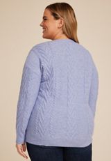 Plus Size Cable Button Front Cardigan, BLUE, small