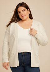 Plus Size Heart Bobble Open Front Cardigan, C3363, small