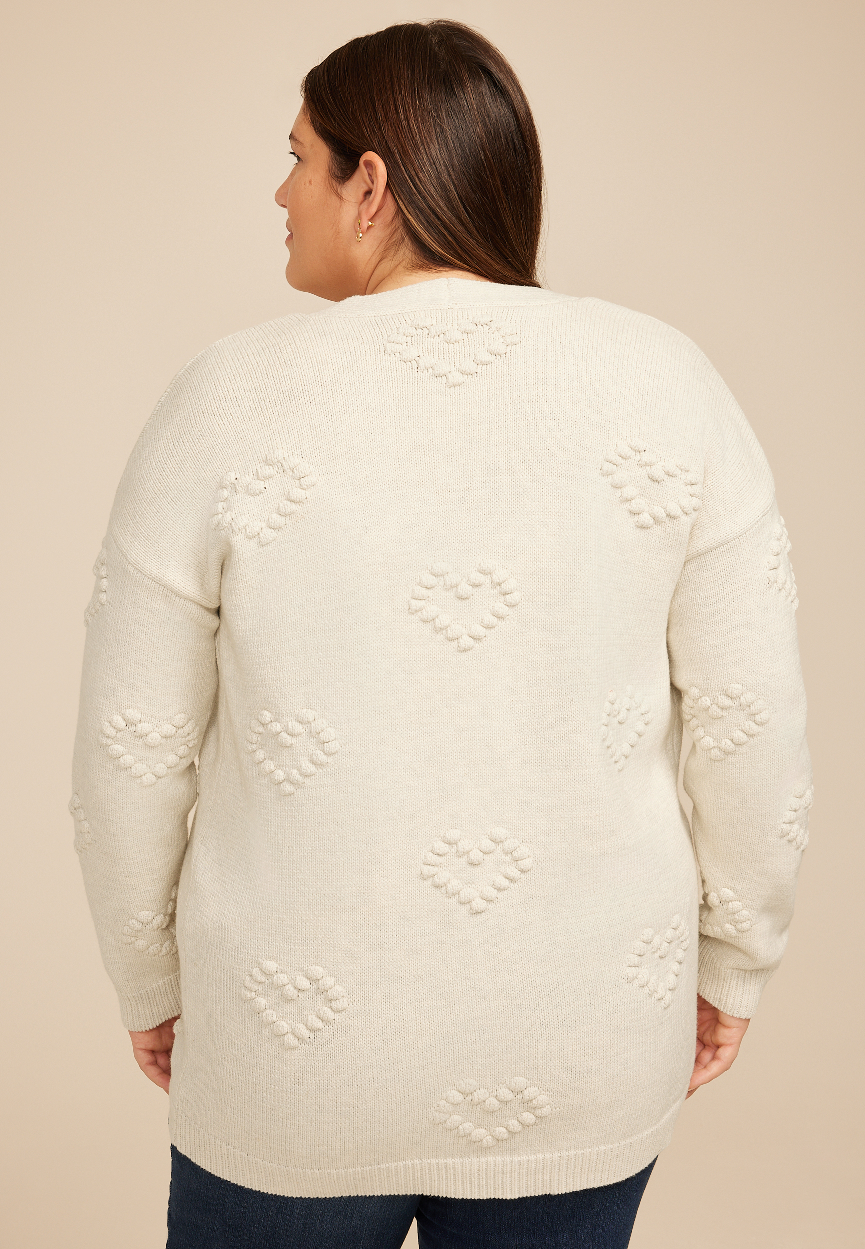 Plus Size Heart Bobble Open Front Cardigan, C3363, large