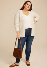 Plus Size Heart Bobble Open Front Cardigan, C3363, small