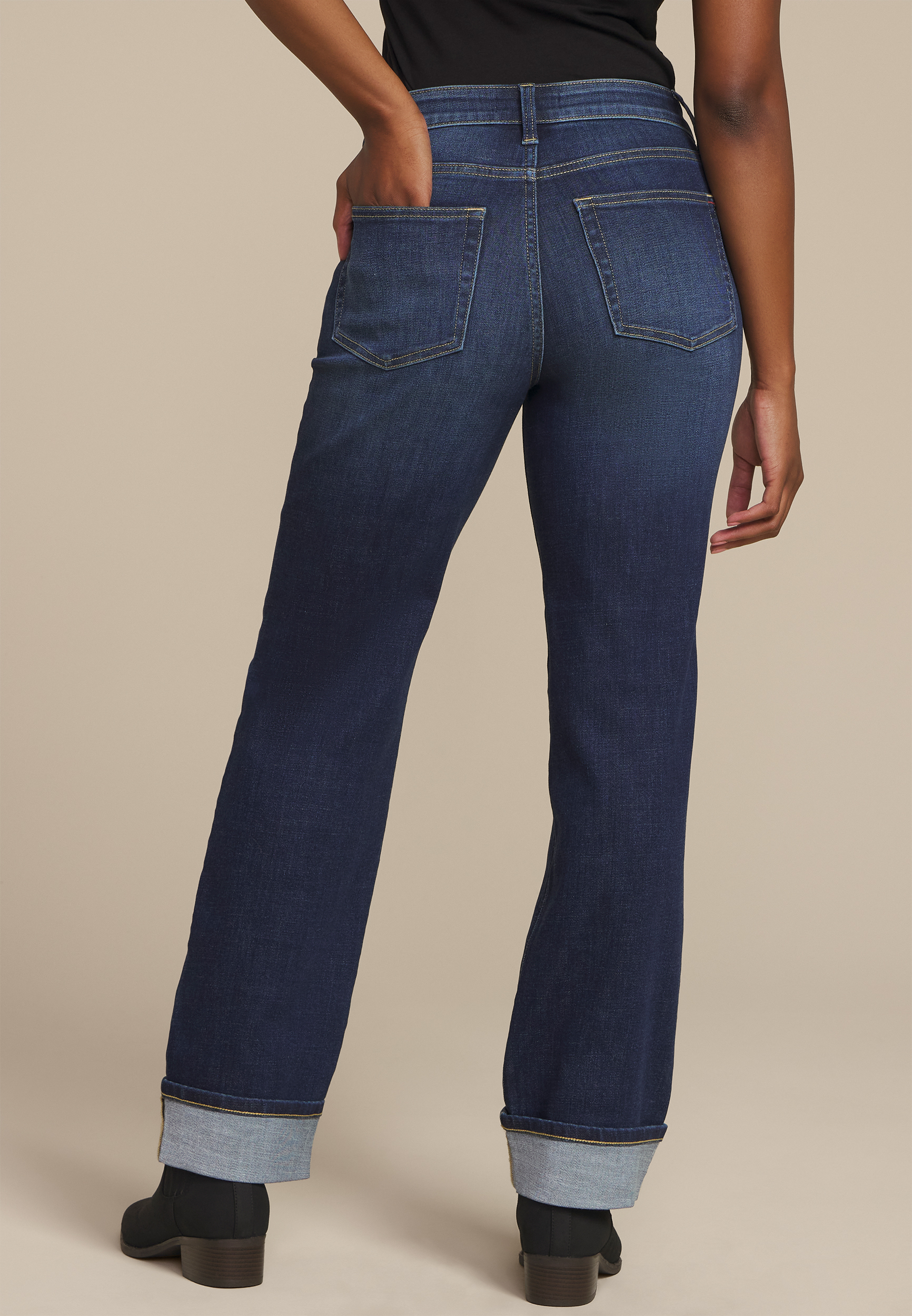 edgely&trade; High Rise Cuff Hem Relaxed Straight Leg Jean, , small