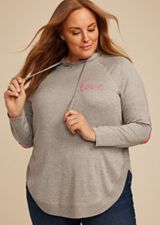 Plus Size Haven Love Heart Patch Hoodie, HEATHER GRAY, small