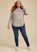 Plus Size Haven Love Heart Patch Hoodie, HEATHER GRAY, small
