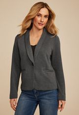Gray Ribbed Knit Blazer, C125, small