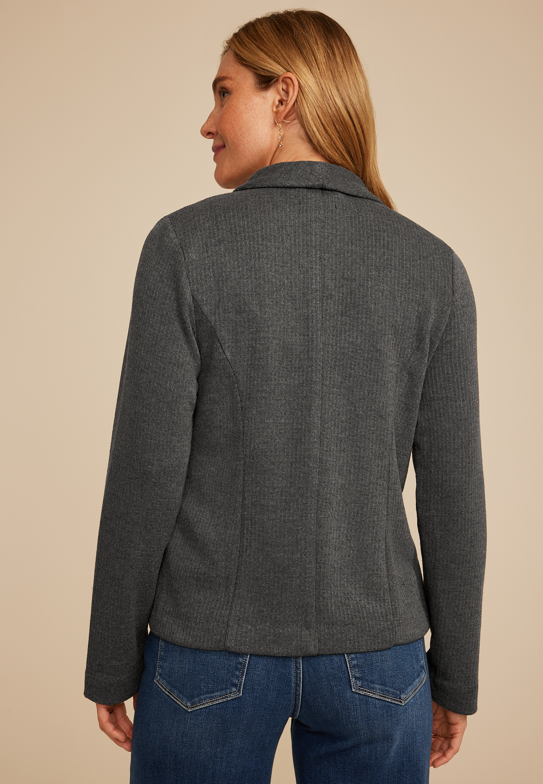 Gray Ribbed Knit Blazer, C125, large