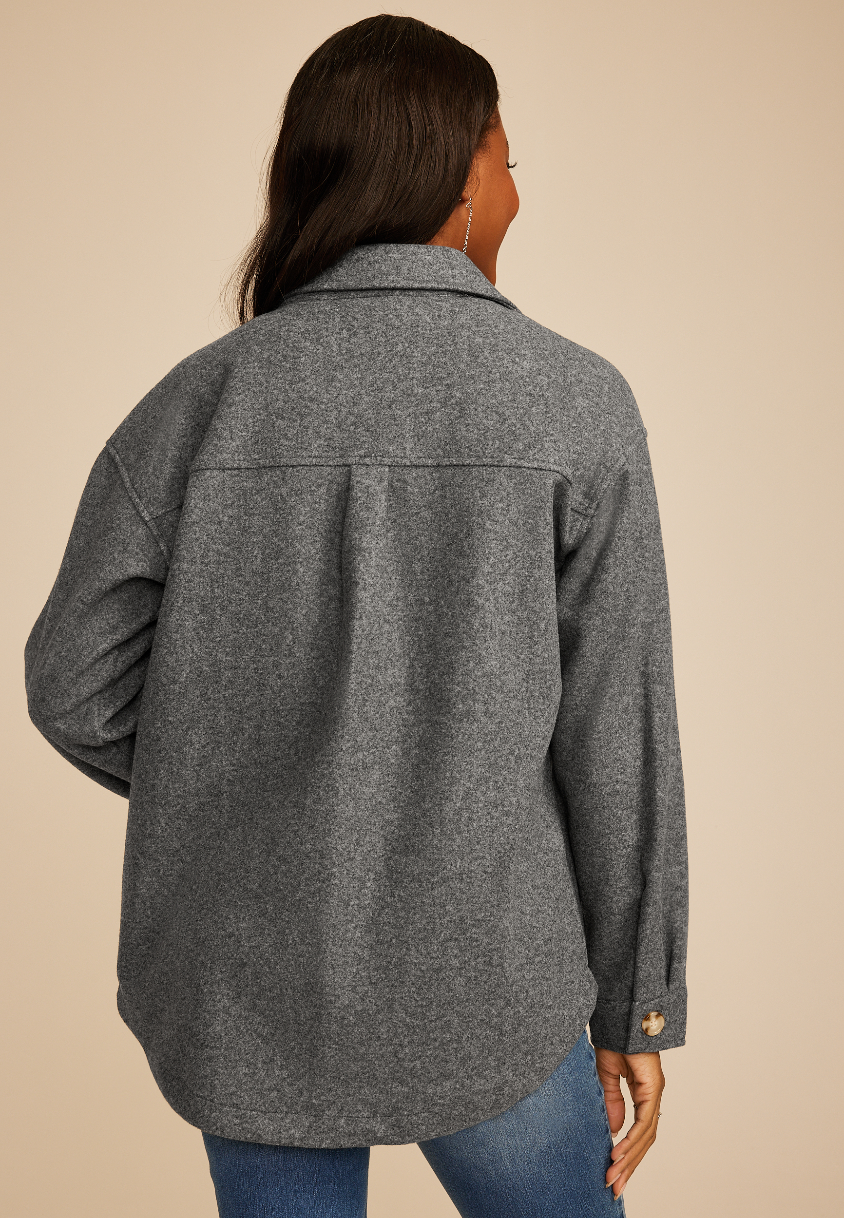 Gray Faux Wool Shacket, GRAY, large
