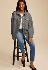 Gray Faux Wool Shacket, GRAY, small
