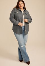 Plus Size Gray Faux Wool Shacket, C829, small