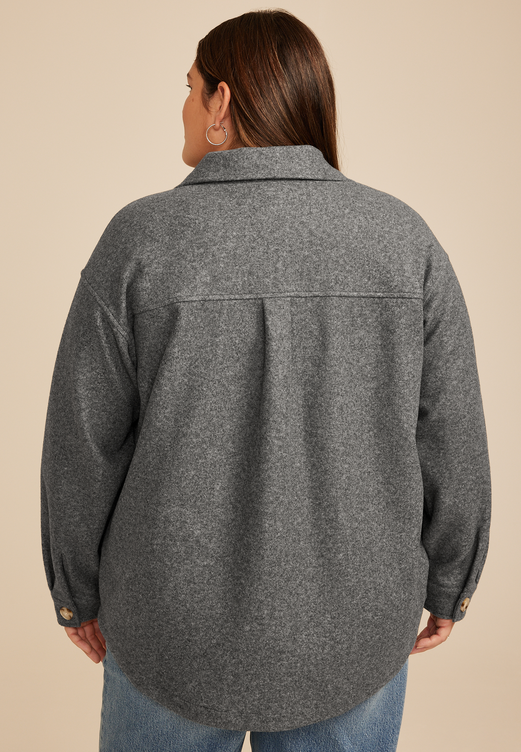 Plus Size Gray Faux Wool Shacket, C829, large