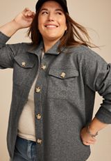 Plus Size Gray Faux Wool Shacket, C829, small
