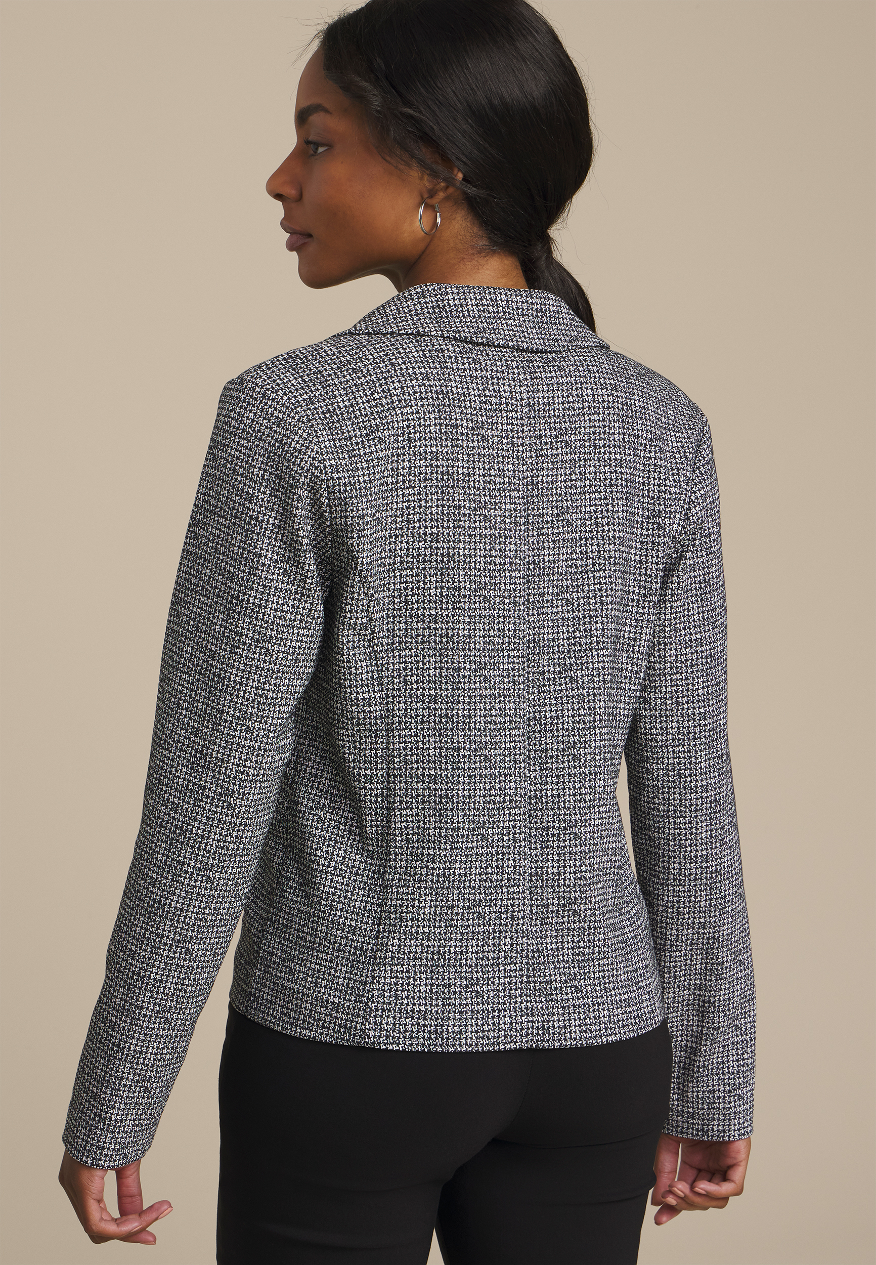 Faux Tweed Blazer, BLACK COMBO, large