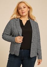 Plus Size Faux Tweed Blazer, C1756, small