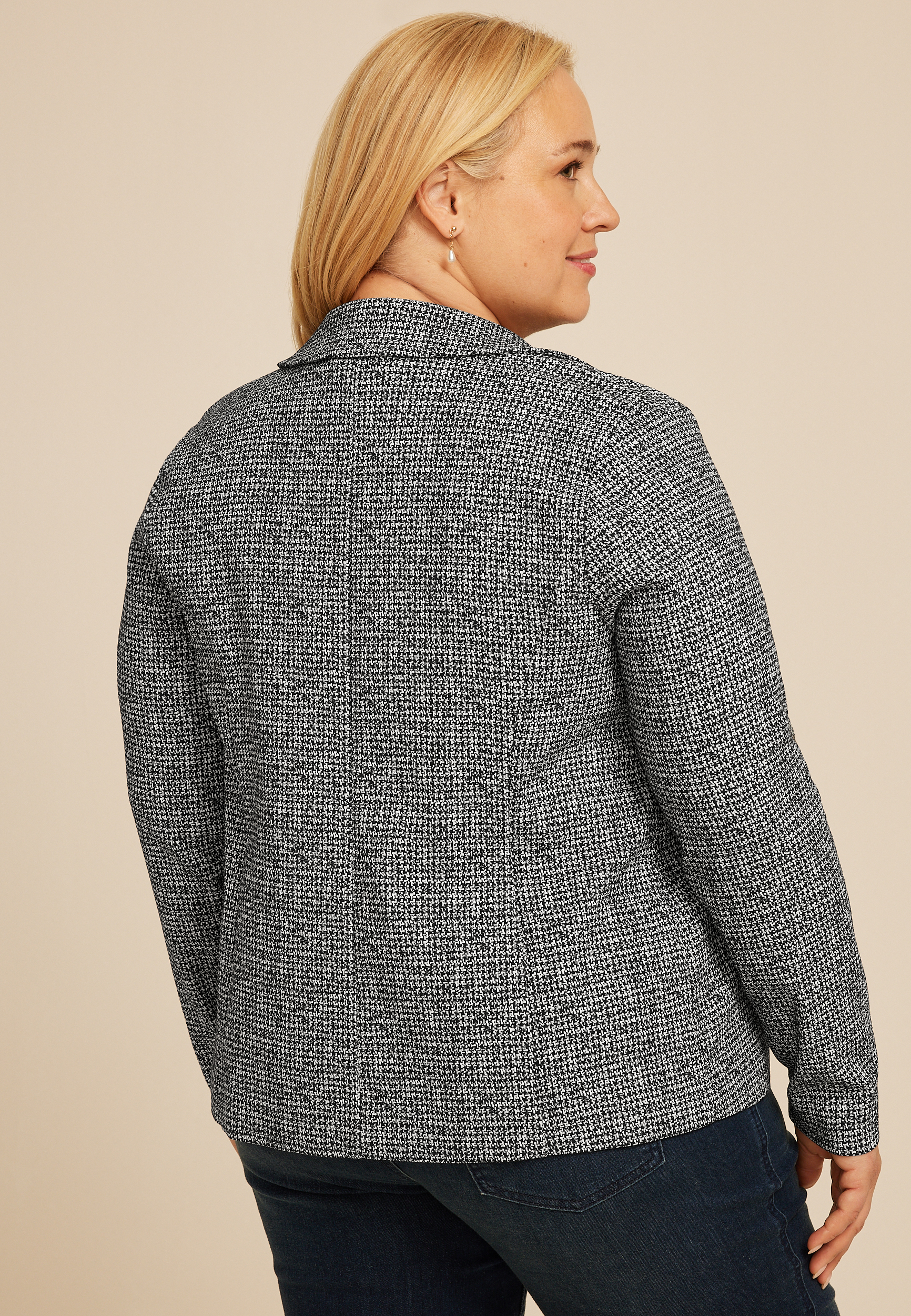 Plus Size Faux Tweed Blazer, C1756, large
