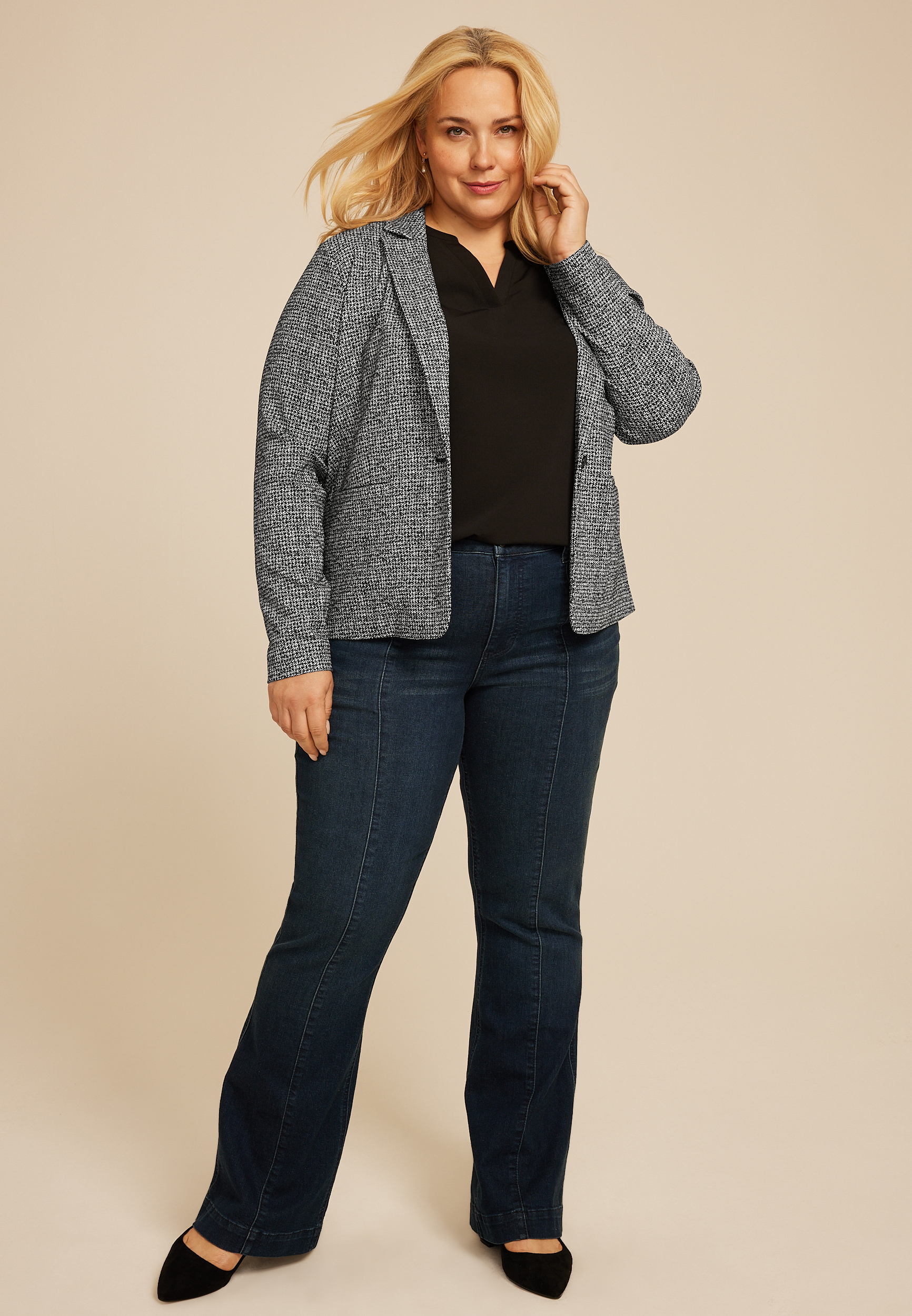 Plus Size Faux Tweed Blazer, C1756, large