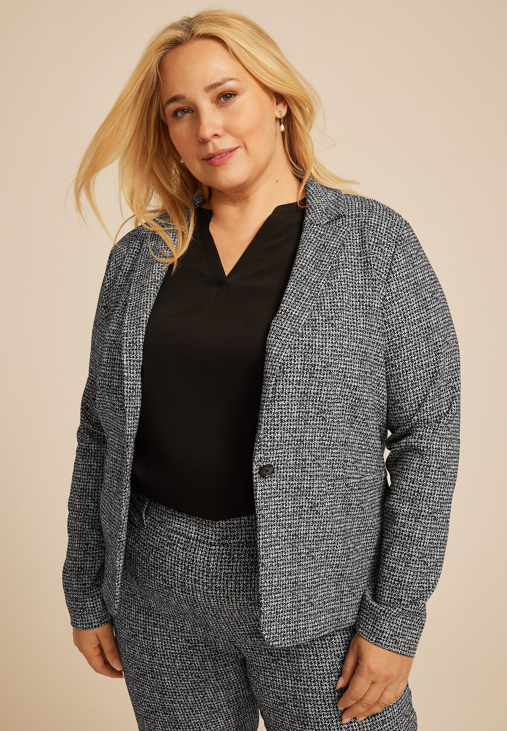 Plus Size Faux Tweed Blazer, C1756, large