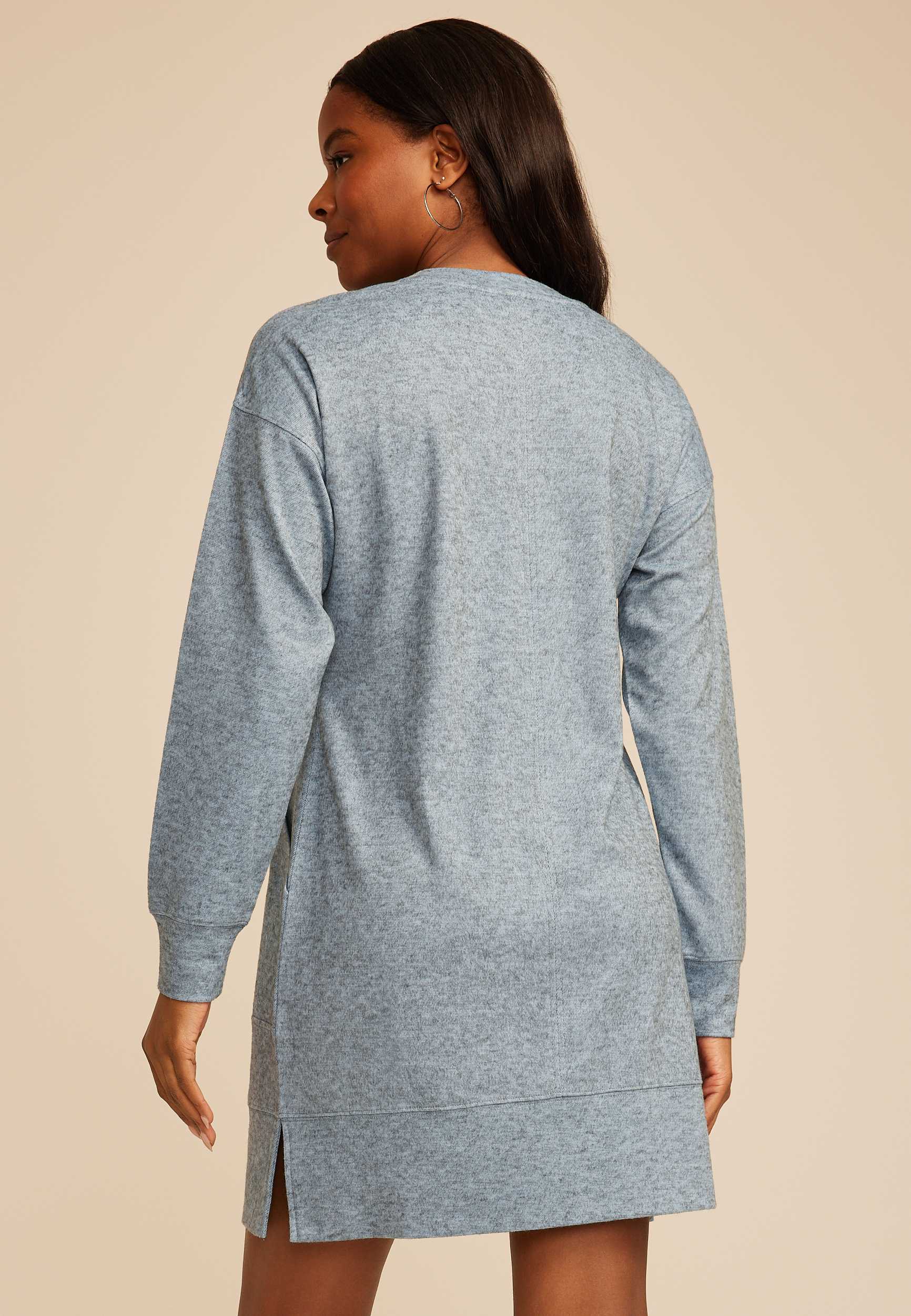 Heather Gray Crew Neck Sweatshirt Dress, C9675, large