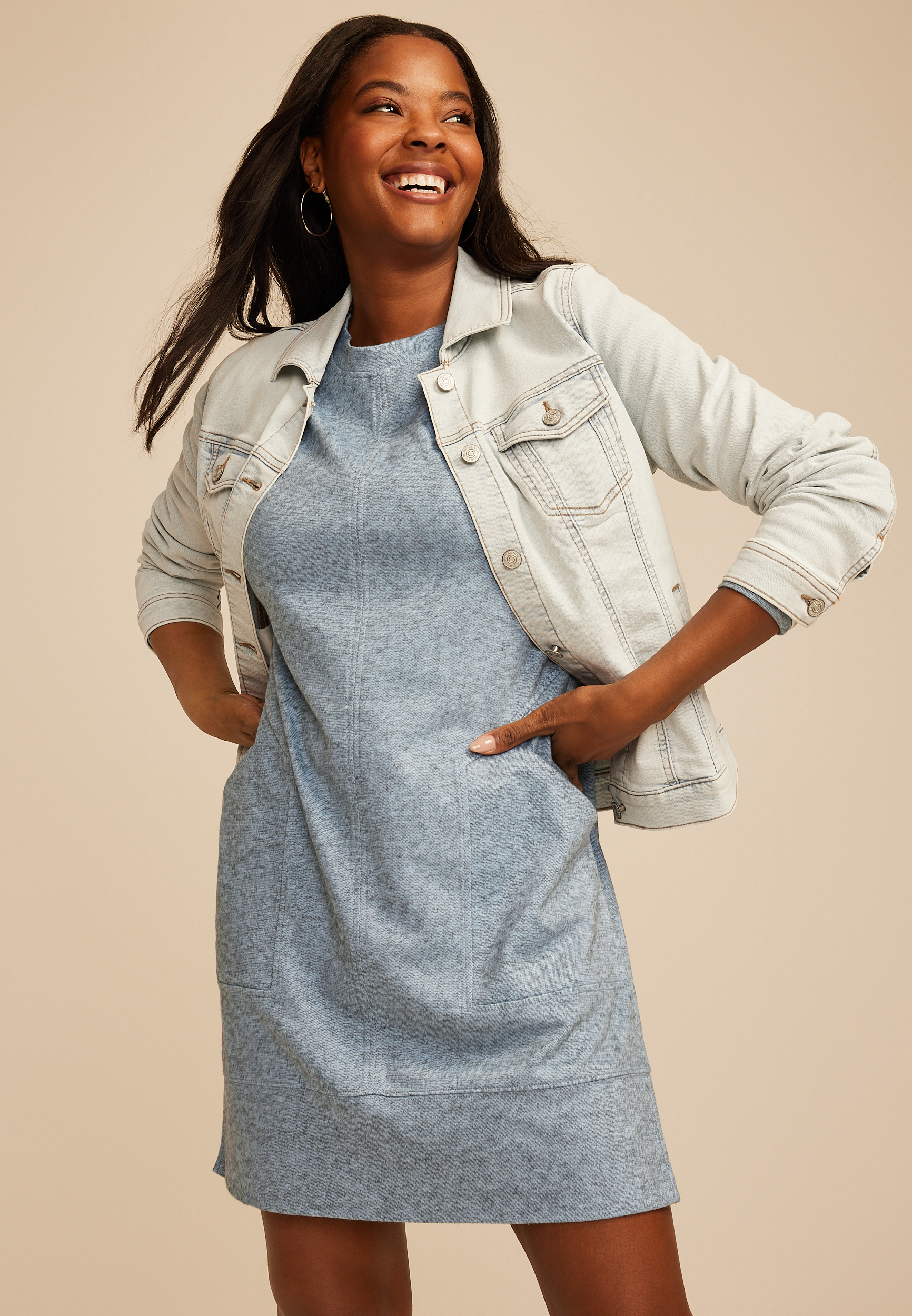 Heather Gray Crew Neck Sweatshirt Dress, C9675, large